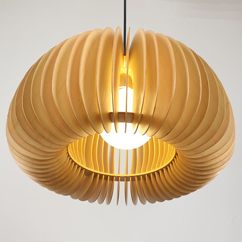 Beige houten pompoen hangende licht modern minimalistisch creatief 1 lichte restaurant plafond hanglamp