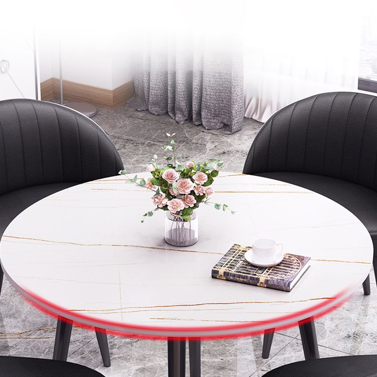 Round Shape 4 Legs Modern Dining Table White Fixed Table of Sintered Stone