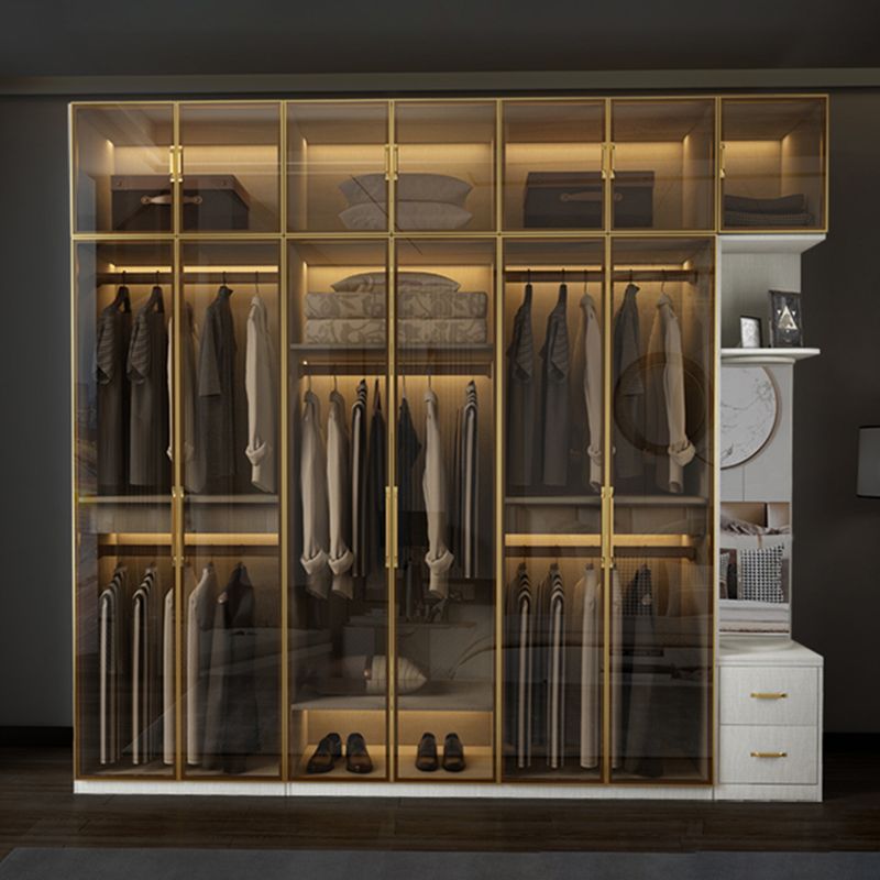 Modern Wardrobe Armoire Engineered Wood and Glass Wardrobe Closet