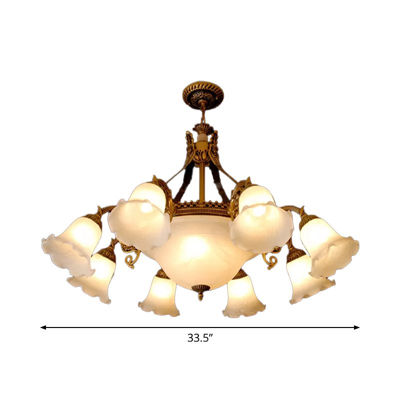 Fleur de lustre en verre laiteux ferme 11 têtes salle à manger suspendue suspendue en bronze