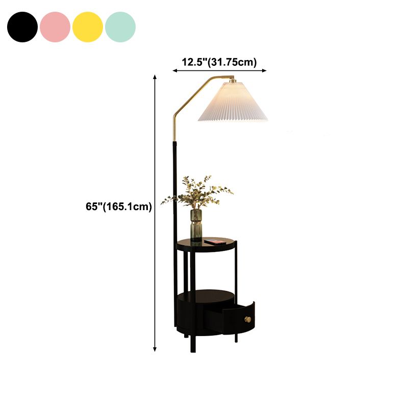 Nordic Colorful Floor Lamp Burlap Shade Floor Light with Table for Living Room