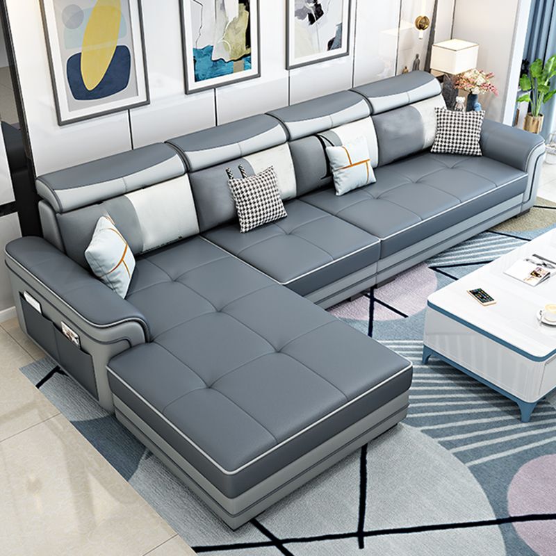 Faux Leather/Fabric Mid Century Modern Sofa & Chaise Pillow Top Arm Sofa