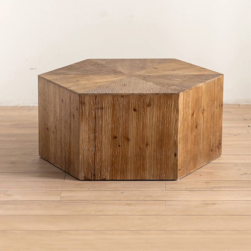 French Country Geometric Wood Coffee Table Distressed Wood Cocktail Table