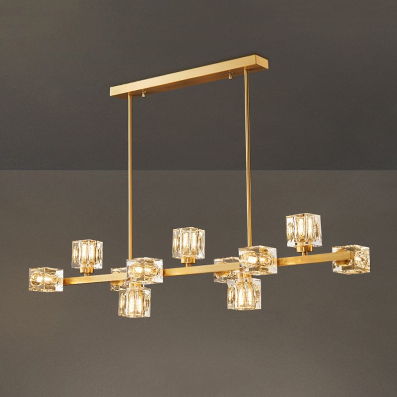 Contemporary Golden Kitchen Island Lighting 7/9/11/13/15-Light Crystal Ceiling Light