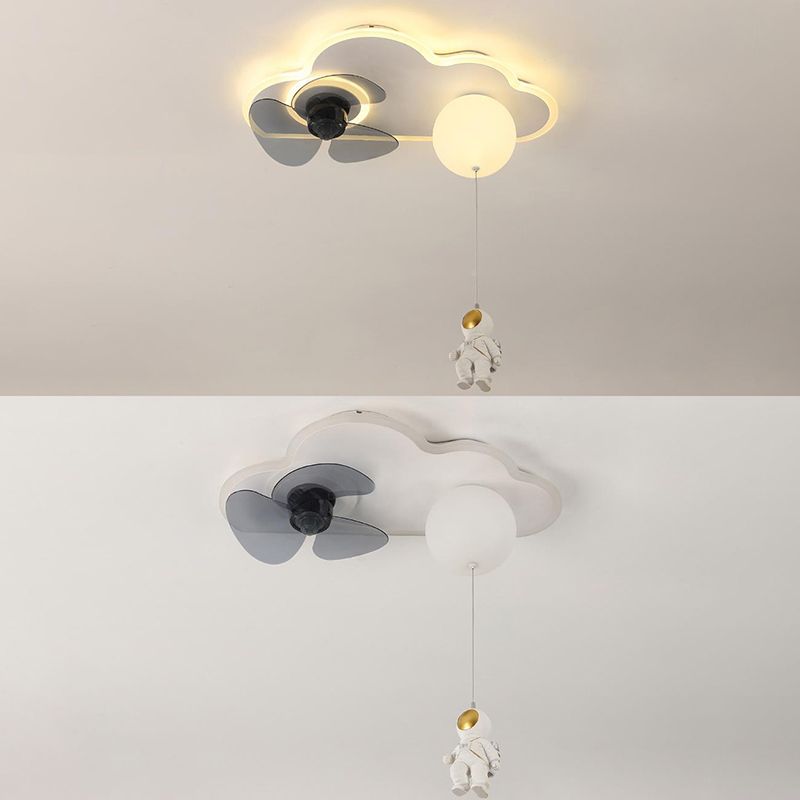 3-Blade LED Children Ceiling Fan Metallic White Globe Fan with Light for Home