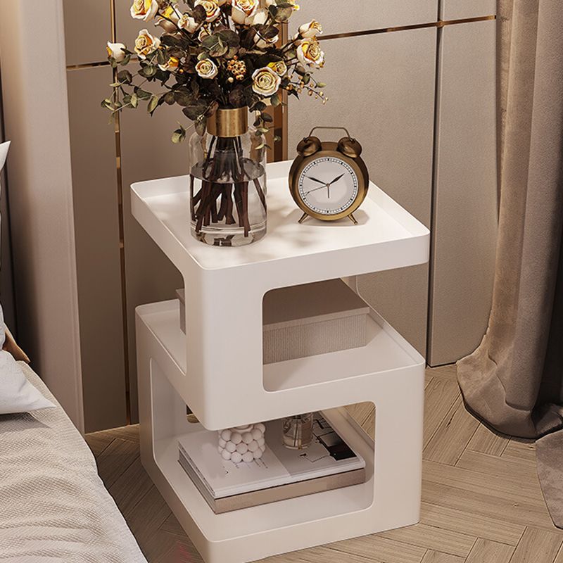 21.3" Tall Block Side Table with Metal Shelves Contemporary Square End Table Stand