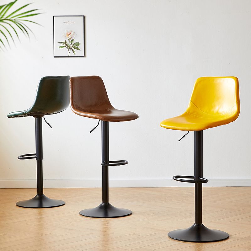 Industrial Backrest Armless Counter Stool Iron Adjustable Bar Stool with Leather Cushion