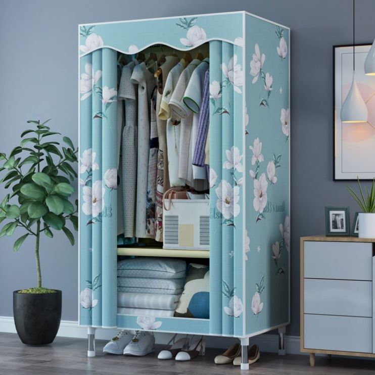 Modern Style Wardrobe Metal 1-Door Wardrobe Closet with Cloth Rod