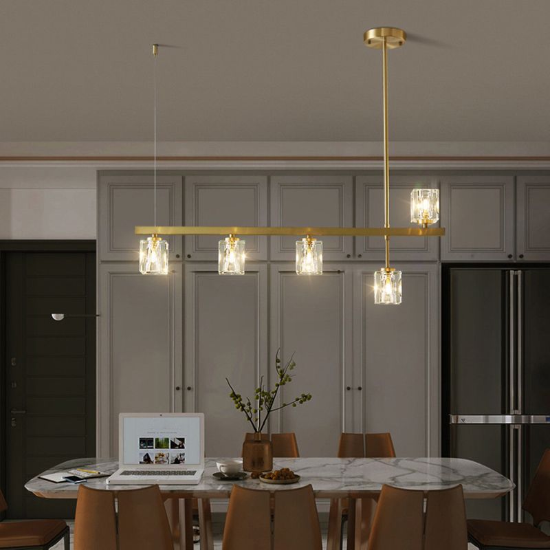Post-Modern Hanging Light Crystal Island Light Fixture with Shade for Dining Table
