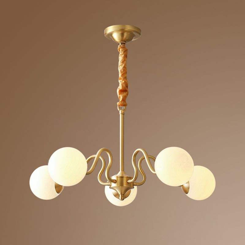 American Style Chandelier White Glass Multi Light Hanging Light with Brass for Bedroom