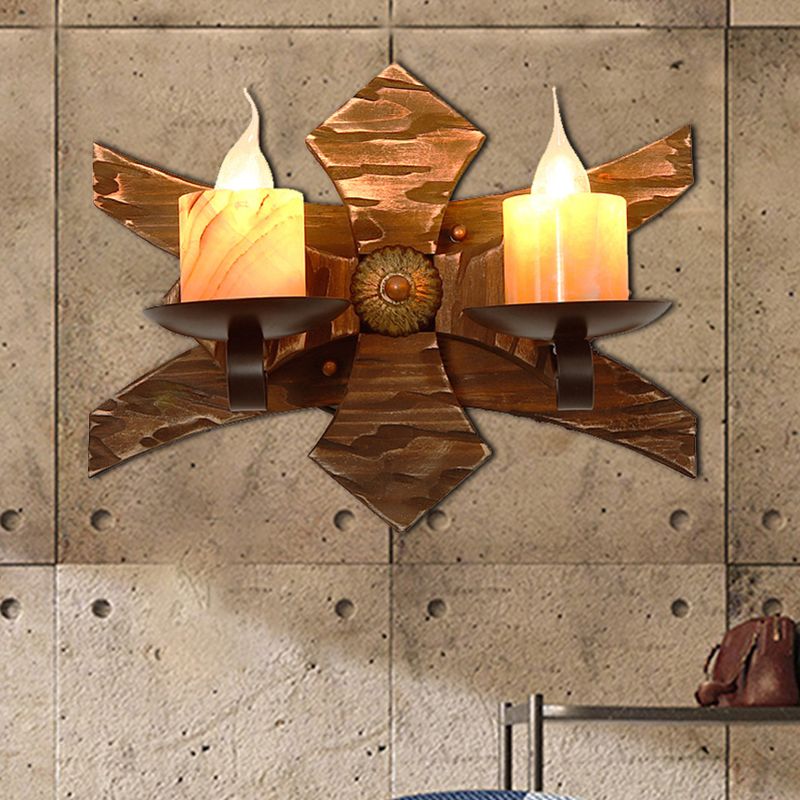 Iluminación de pared de vela/linterna negra estilo vintage de vidrio transparente/lámpara de aplastamiento de interiores de 2 luces con placa trasera de madera