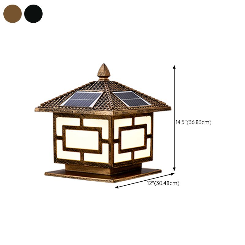 Rectangle Shape Metal Outdoor Lamp Modern Style Single Light Solar Pillar Light