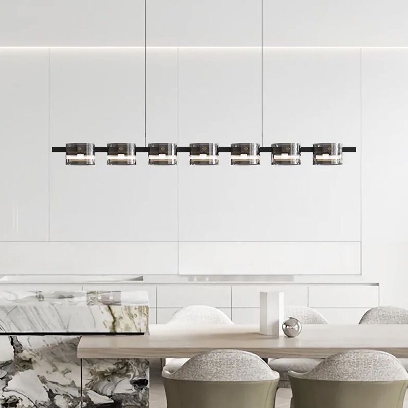 Modern Hanging Lighting Fixtures Glass Hanging Lamp Kit in Black Finish for Dining Room