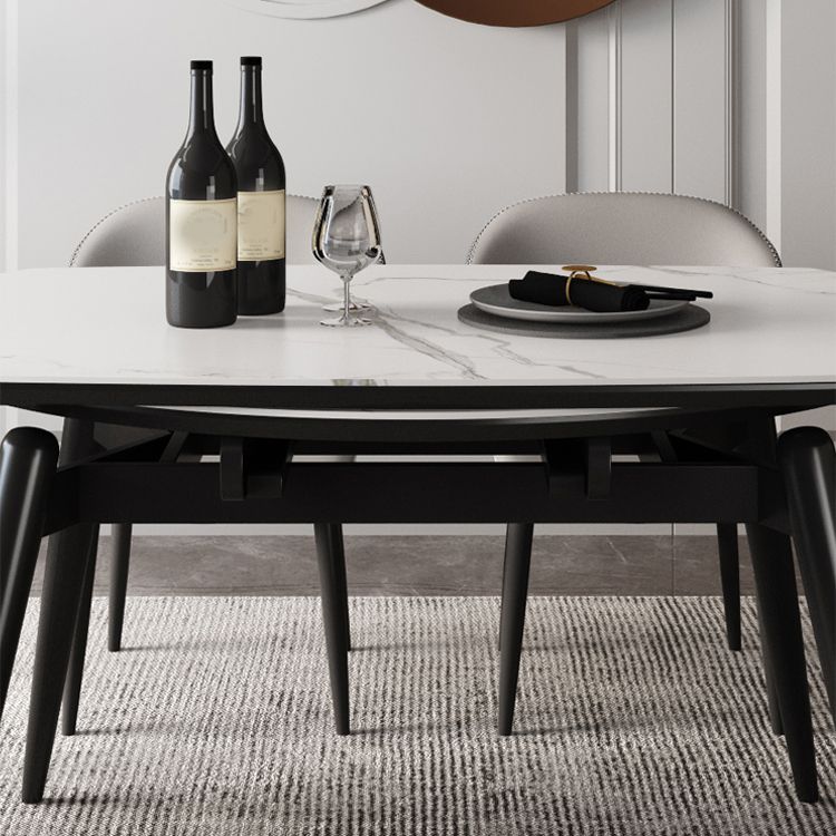 Simplicity ronde eettafel Witte gesinterde stenen tafel met 4 essen massief houten poten
