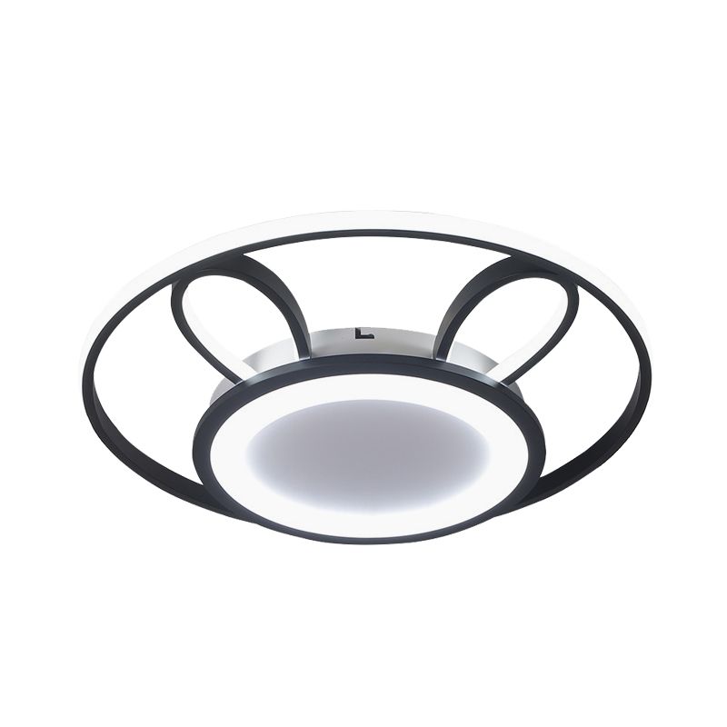 Rabbit Flush Mount Lamp Nordic Acrylic LED Living Room Ceiling Mounted Light in Black with Ring Design, Warm/White Light