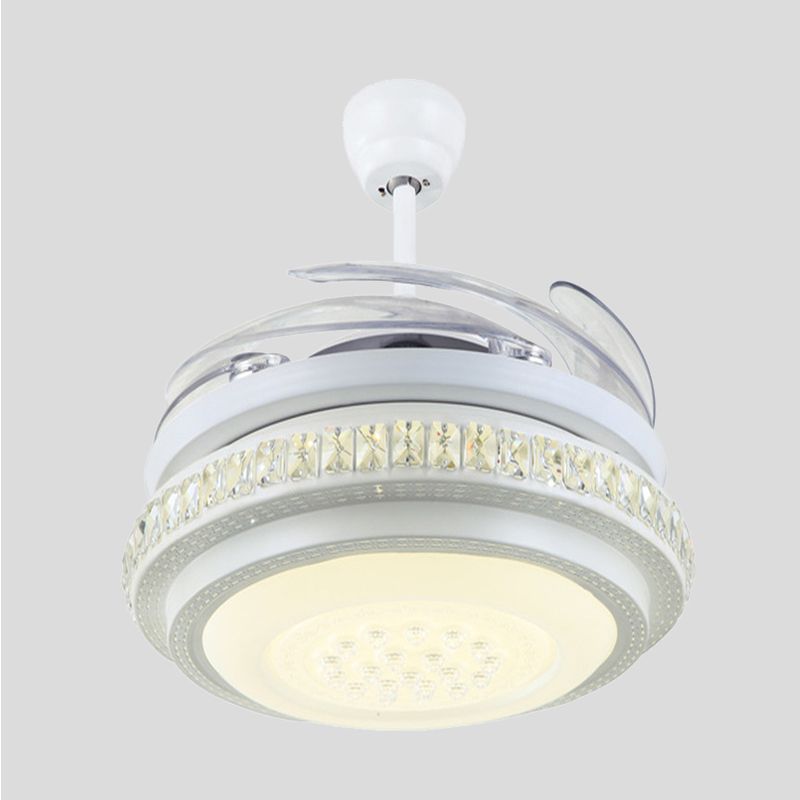 Salon rond suspendu la lampe à fans simple blanc métallique blanc 42 "W LED MONT MONT LED avec mur / télécommande, 4 lames