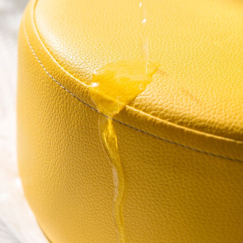 Water Resistant Ottoman Solid Color Faux Leather Round Pouf Ottoman