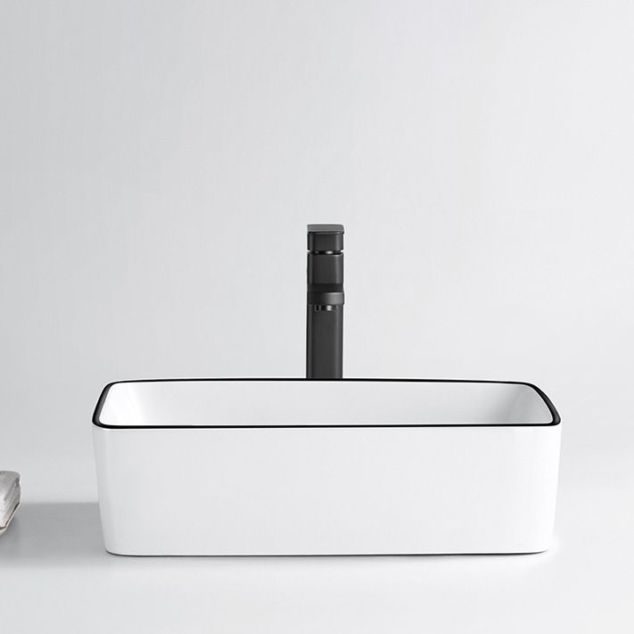 Modern Bathroom Sink Porcelain Pop-Up Drain Rectangular Vessel Sink
