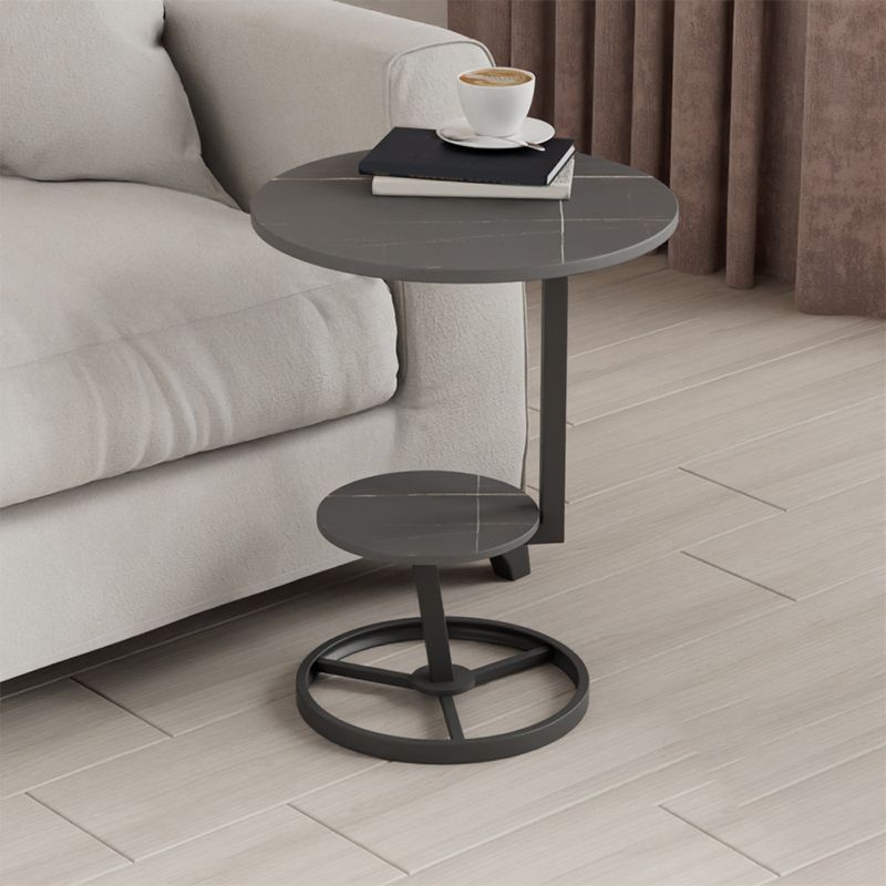 Modern Abstract Corner Table Round Slate Side End Table for Living Room