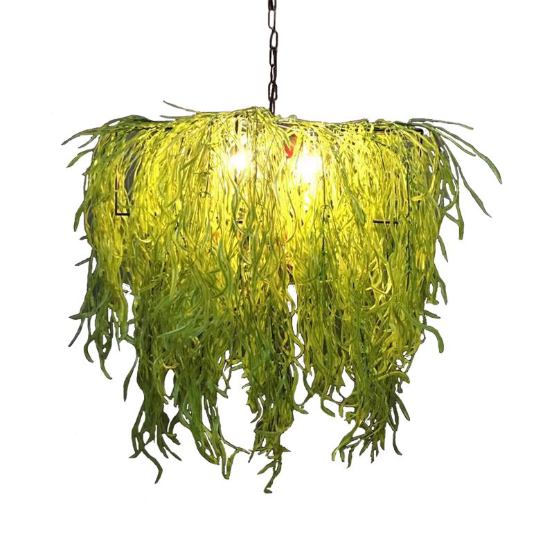 3 Bulbs Chandelier Light Industrial Plant Metal LED Suspension Lamp in Green for Restaurant