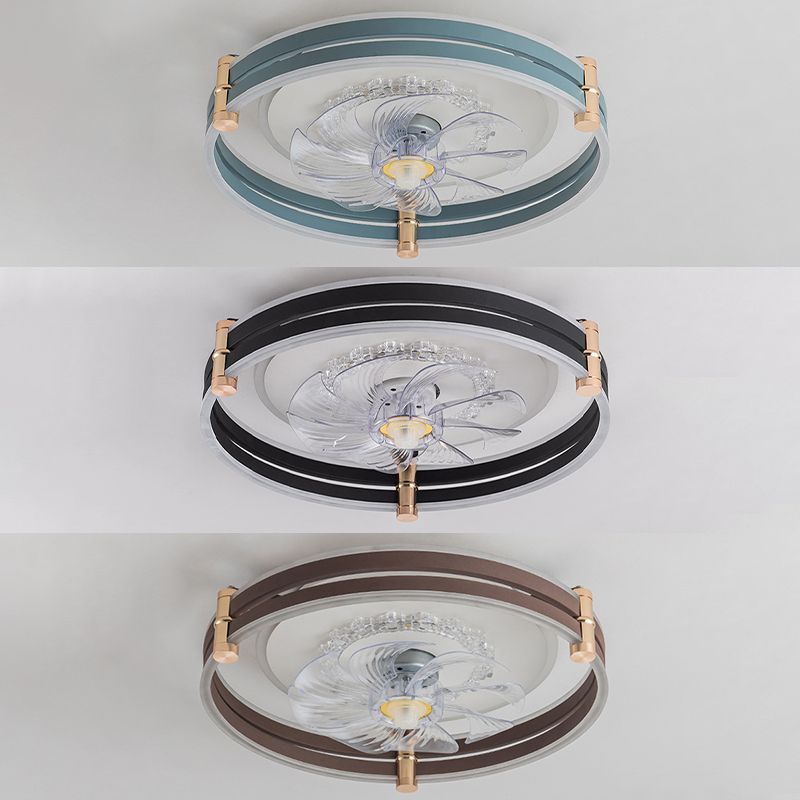 Circular LED Fan Lighting Fixture Macaron Metal Bedroom LED Semi Flush Mount Ceiling Light