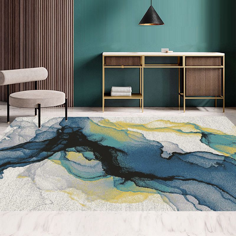 Multicolor Casual Rug Polyester Carpet Ink Blooming Indoor Rug Anti-Slip Backing for Living Room