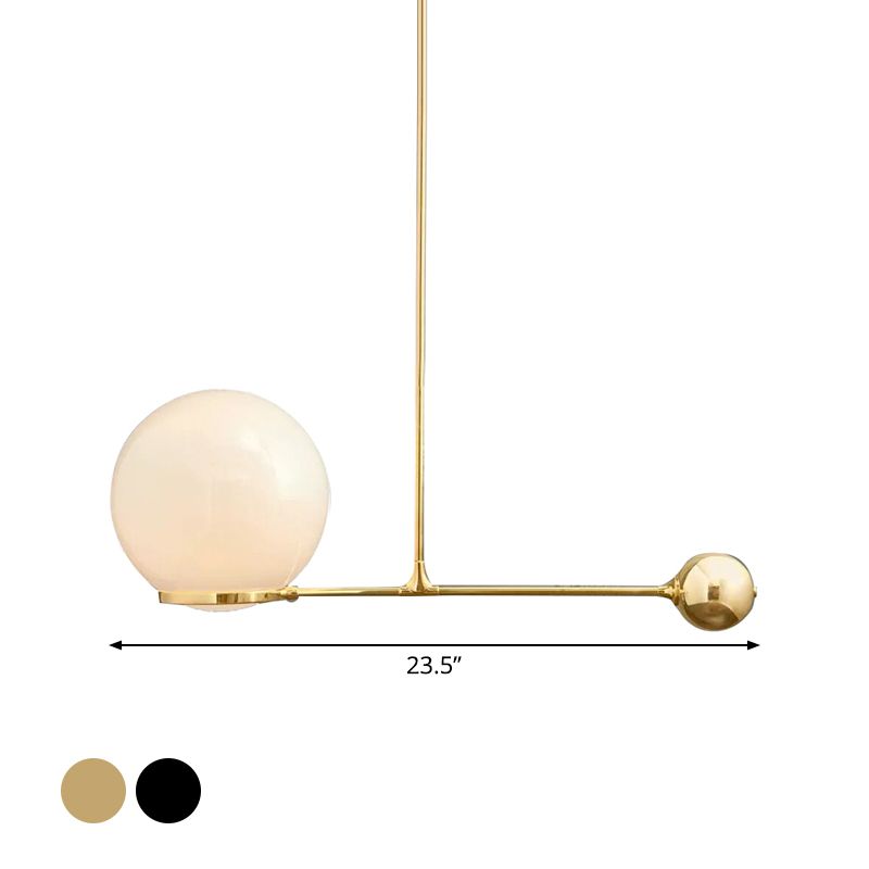 Globe Hotel Ceiling Suspension Lamp Frosted White Glass 1 Head Postmodern Drop Pendant with Lever Design in Black/Gold