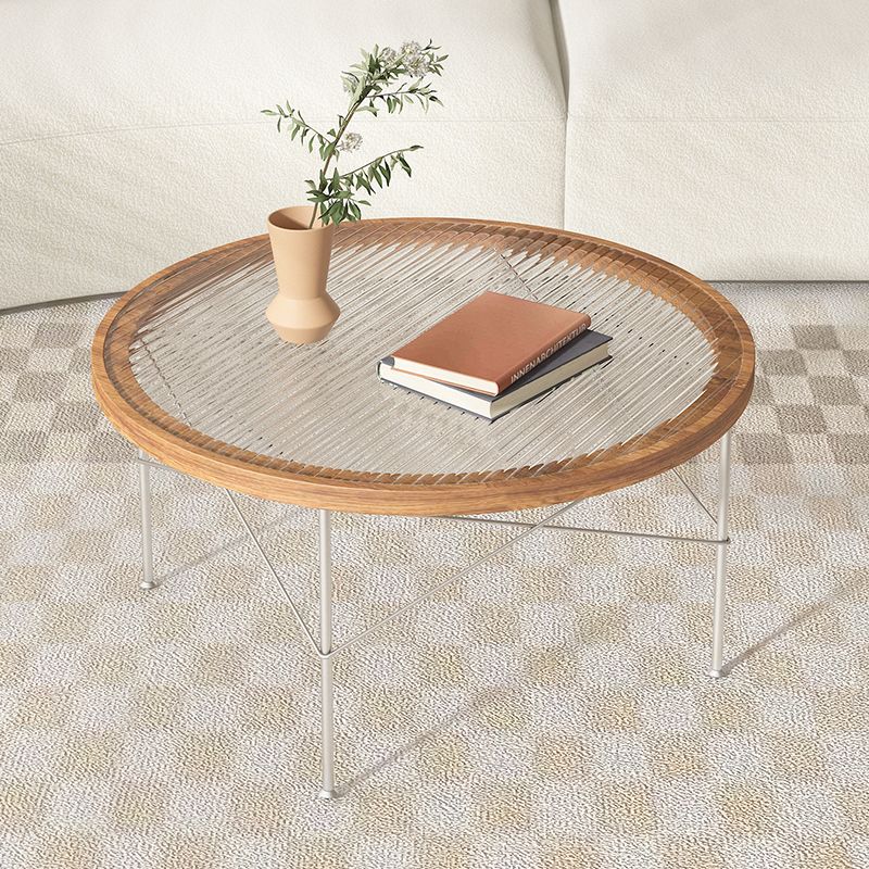 Tropical Style Glass Coffee Table Round 4 Legs Cocktail Table