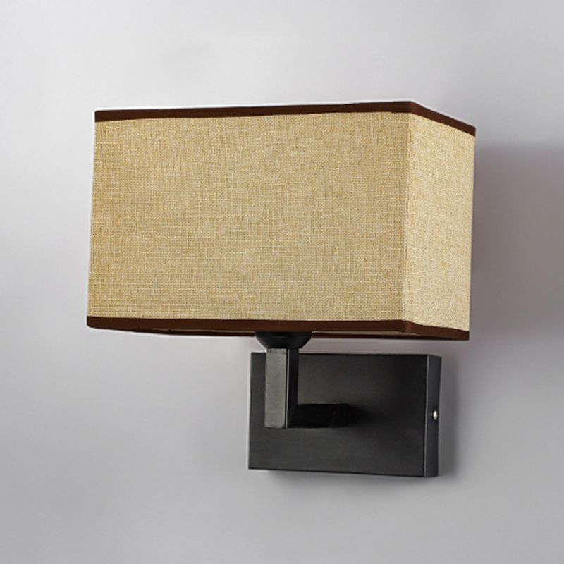 Modern Metal Wall Sconce Rectangle Shape Wall Light with Fabric Shade for Bedroom