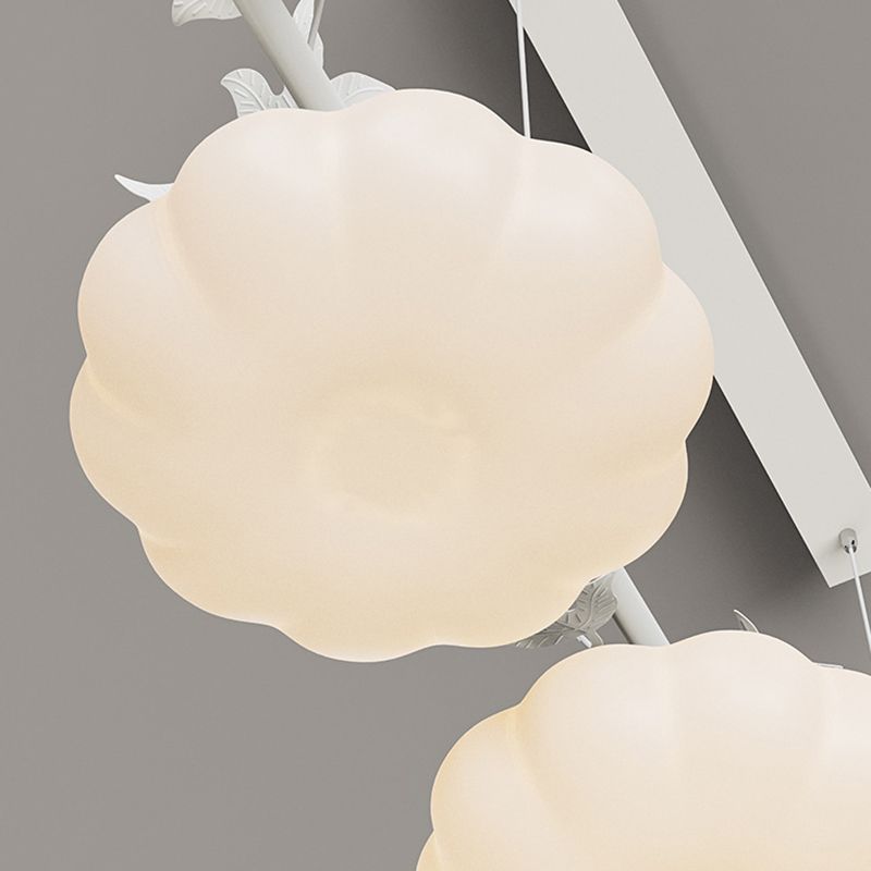 Contemporary Pumpkin Shaped Hanging Pendant Lights in White for Dining Room