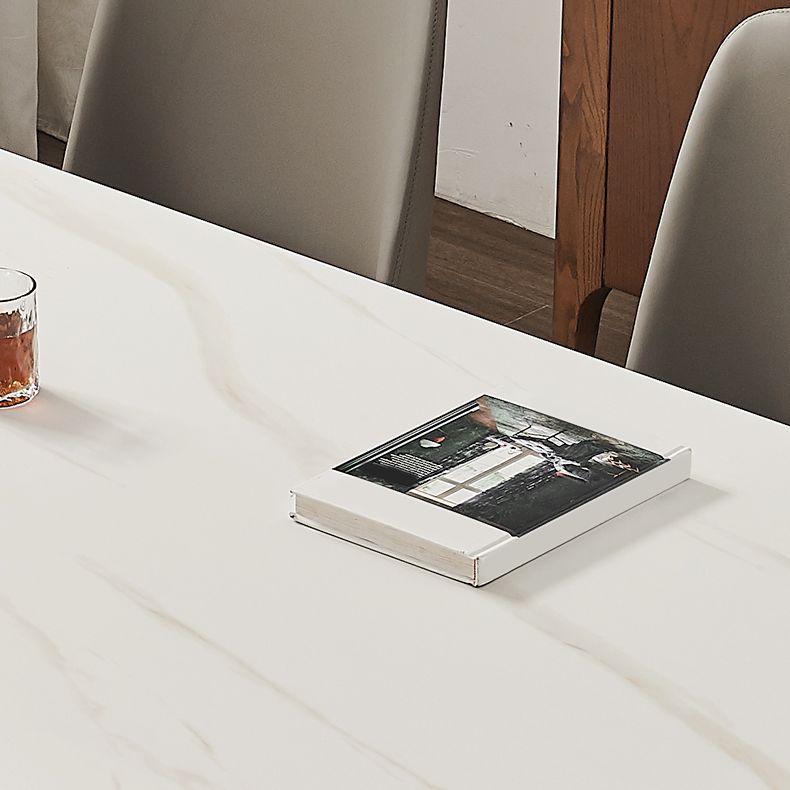 Contemporary White Rectangular Stone Dining Table with 4 Foot