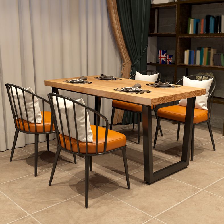 Natural Finish Solid Wood Dining Table Set 1/4/5 Pcs Industrial Dinette Set