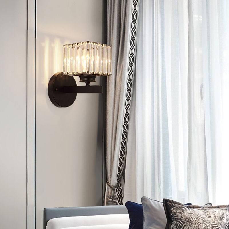 Crystal Geometric Shape Wall Sconce Modern Style 1 Light Wall Light Sconce in Black
