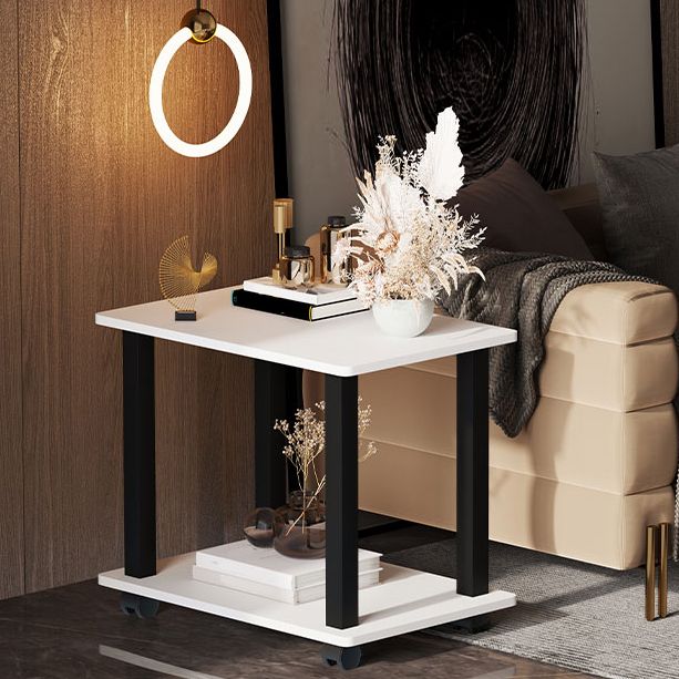 Modern 4 Legs Rectangular Coffee Table with Casters Cocktail Table in Black/White