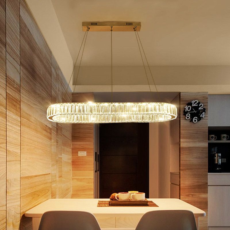Chrome ovaal hangende lichtarmatuur modernisme chroom 27.5 "/35.5" brede led kroonluchter hanglamp