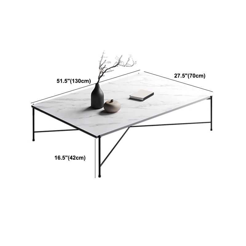 Metal Cross Legs Coffee Table with Rectangular Stone Top in White