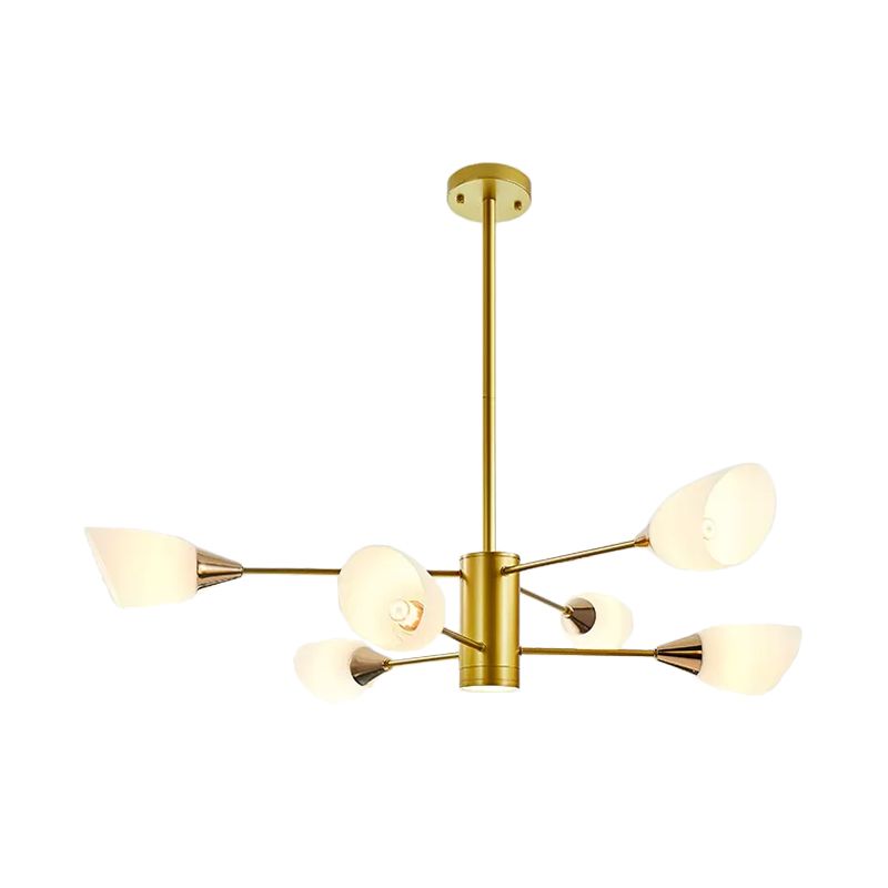6/10/16 Bulbs Living Room Ceiling Pendant Postmodern Black/Gold Chandelier with Tulip White Glass Shade