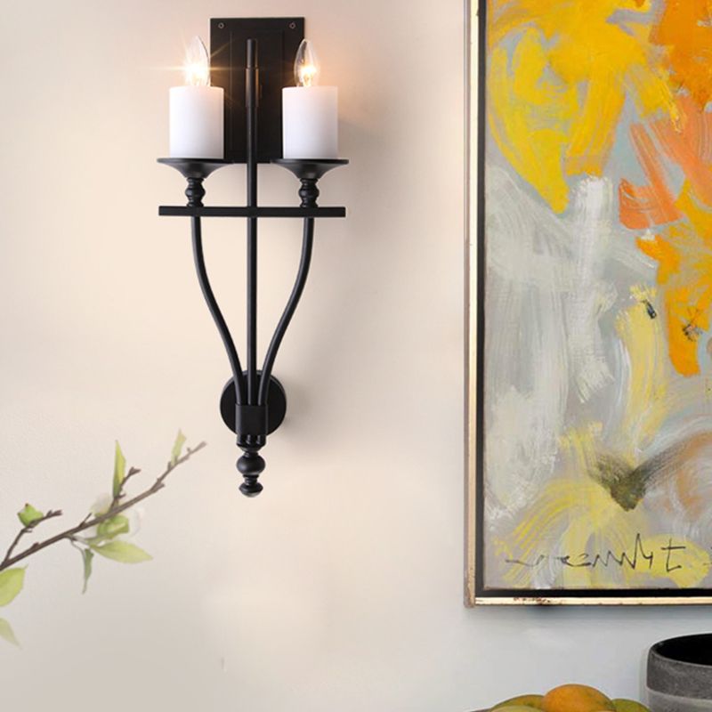 Candle Study Mur Mur Light Sconce Vintage Style Metal 2-Light Yellow / White White Wall Lampe avec une teinte en marbre