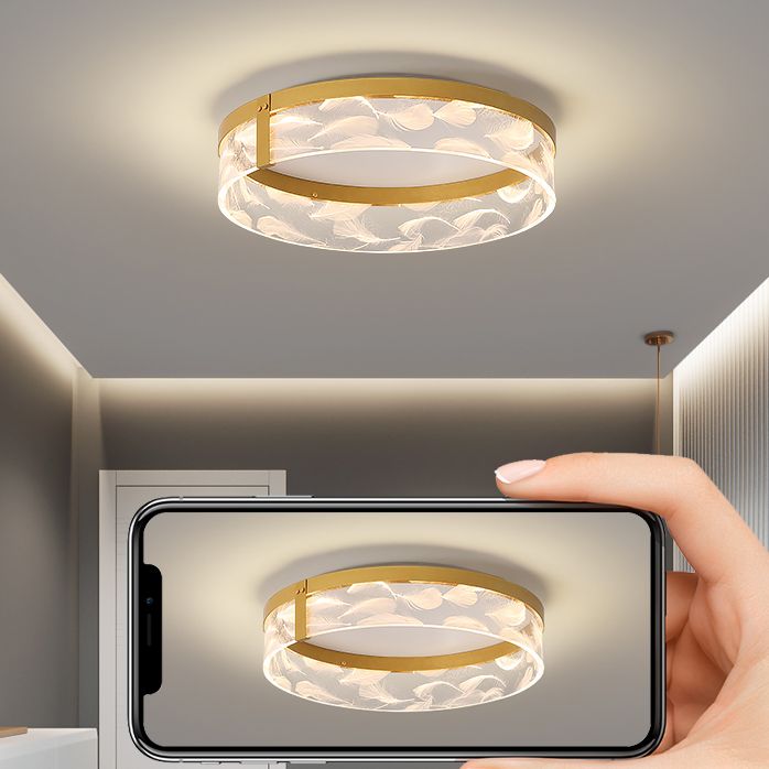 Modern Creative Feather LED Semi Flush Ceiling Light Circular Wrought Iron Flush Mount for Living Room
