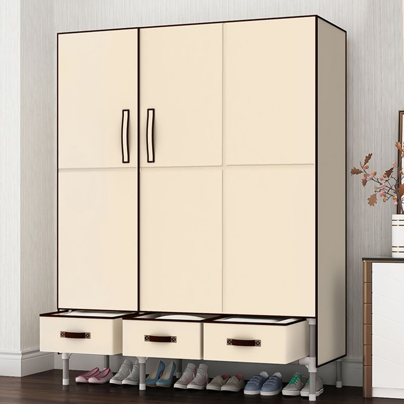 Hinged Wardrobe Cabinet with Garment Rod Steel Wardrobe Armoire