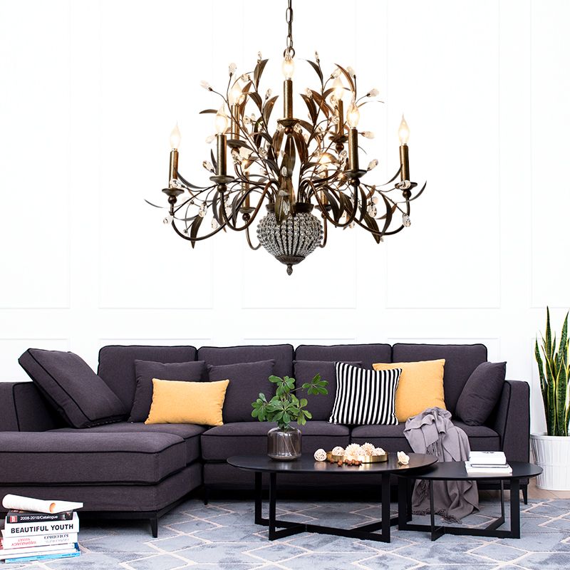 9 Bulbs Branch Ceiling Chandelier Contemporary Metal Suspended Lighting Fixture in Antique Brass