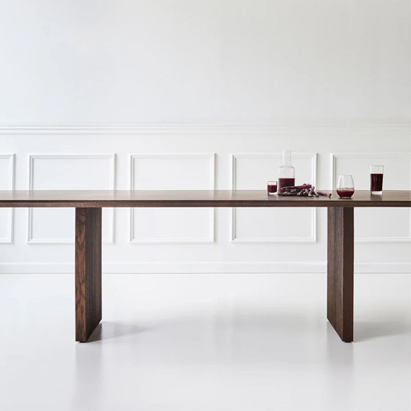 Rectangle Dining Table Modern Oak Solid Wood Double Pedestal Dining Table