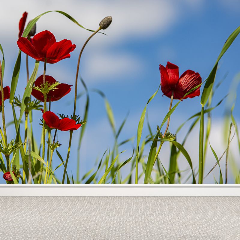 Contemporary Wall Mural for Bedroom Decor with Blossoming Flower Design