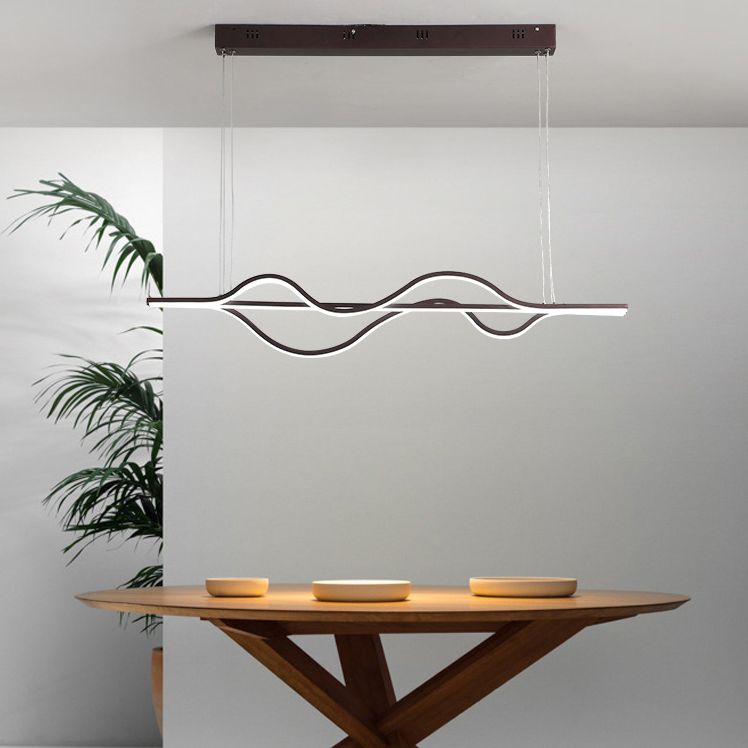 Vague grande cuisine pendante lumières aluminium moderne simplicité île île lustre lumières pour restaurant