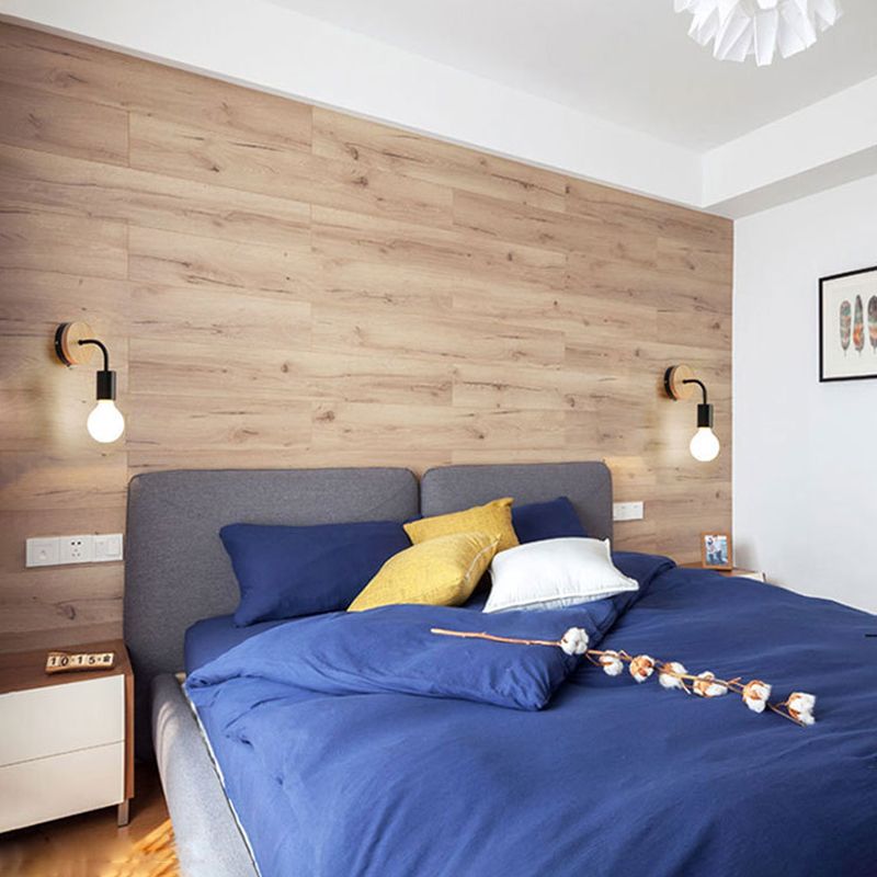 No-Bulb Sconce Light Fixture Contemporary Style Wood Bedroom Wall Mount Light Fixture