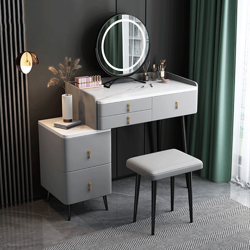 Modern Stone Top Vanity Makeup Dressing Table Stool Set Grey Stool