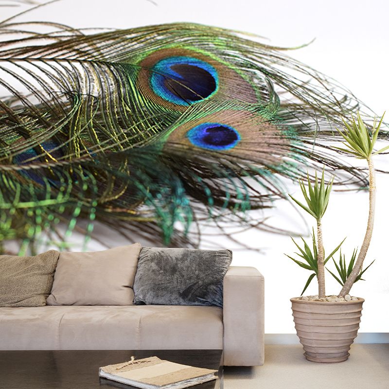 Tropical Peacock Feather Wall Mural Wallpaper Modern Water Resistant Wall Art for House Interior