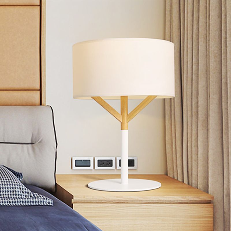 Straight Sided Shade Table Lamp Modernist Fabric 1 Bulb Reading Book Light in White