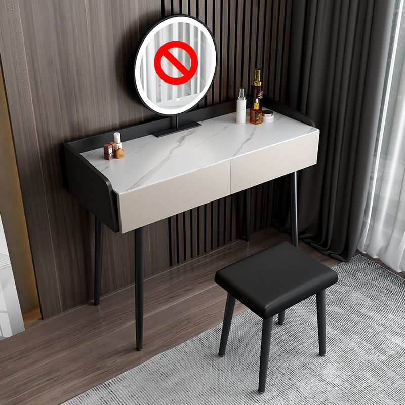 Contemporary Stone Makeup Dressing Table 2-Drawer Vanity Table Set