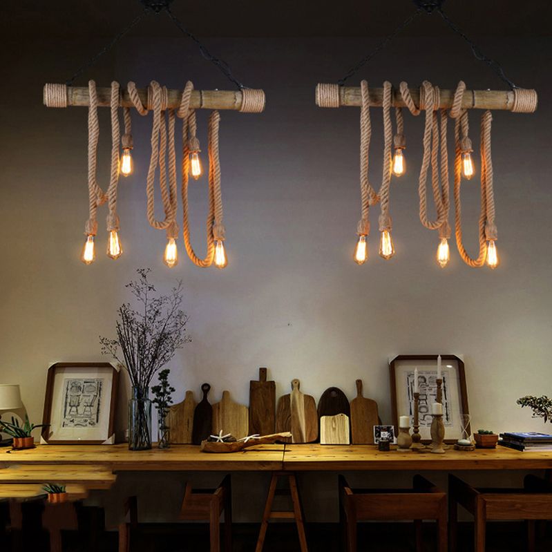 Industrial Style Exposed Bulb Island Light Rope Chandelier Lamp for Restaurant